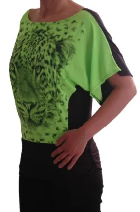 Two Tone Tiger Graphic Boat Neck Neon Tops