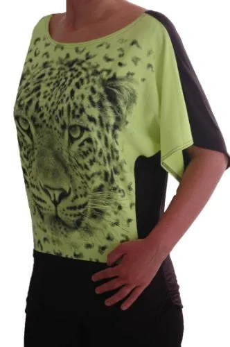 Two Tone Tiger Graphic Boat Neck Neon Tops