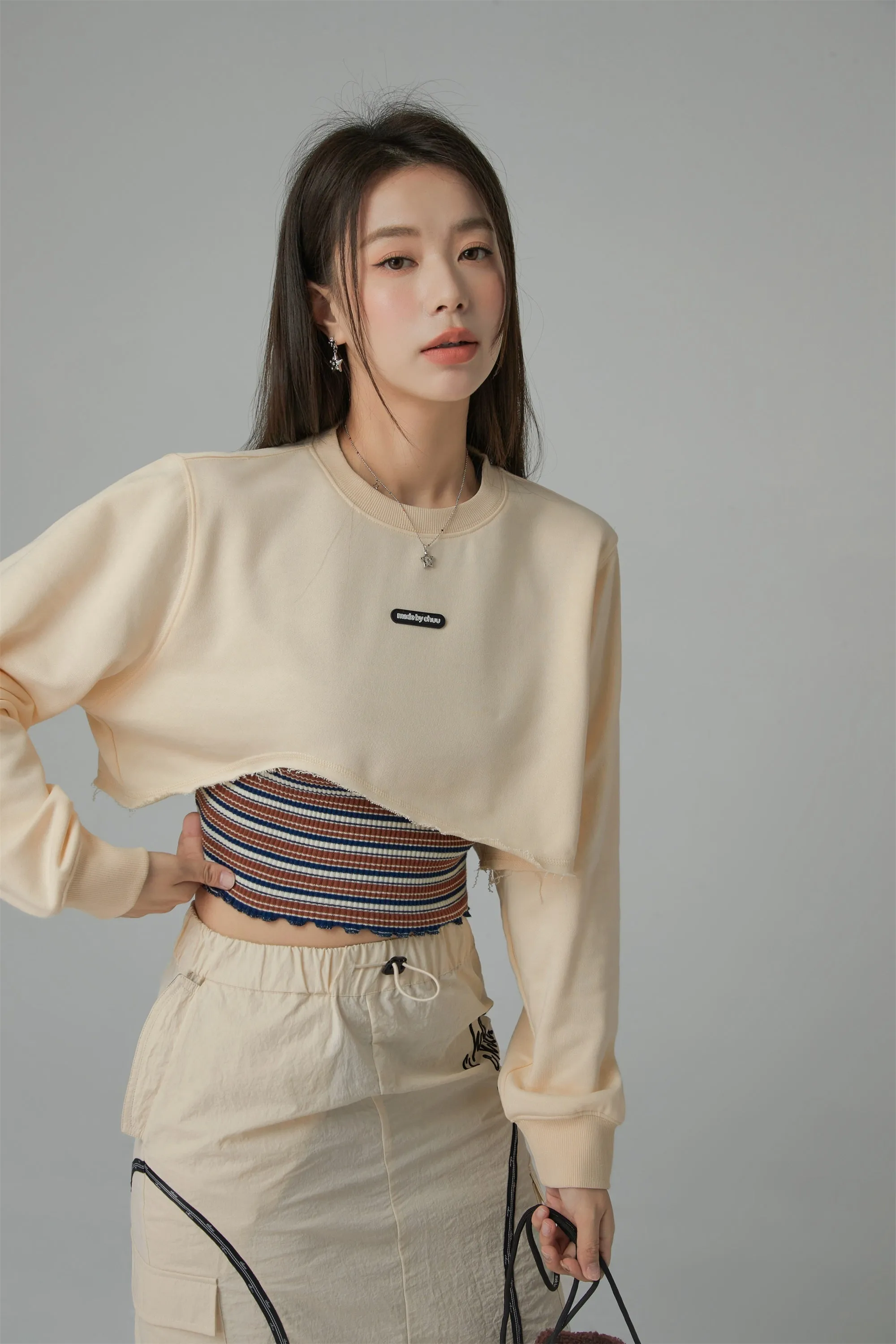 Unbalanced Loose Fit Crop Sweatshirt