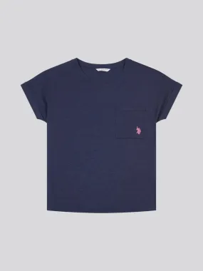 Womens Slub Wide Neck T-Shirt in Navy Iris