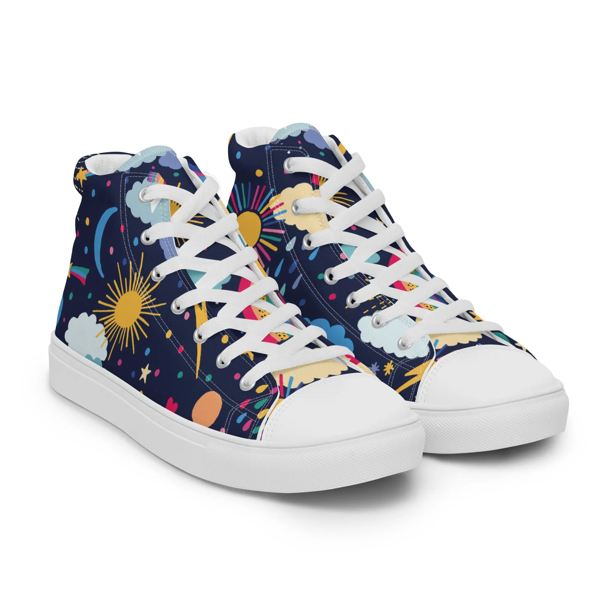 Women's Stylish High Top Canvas Shoes with a Fun Galaxy Design. Step into Fashionable Fun!