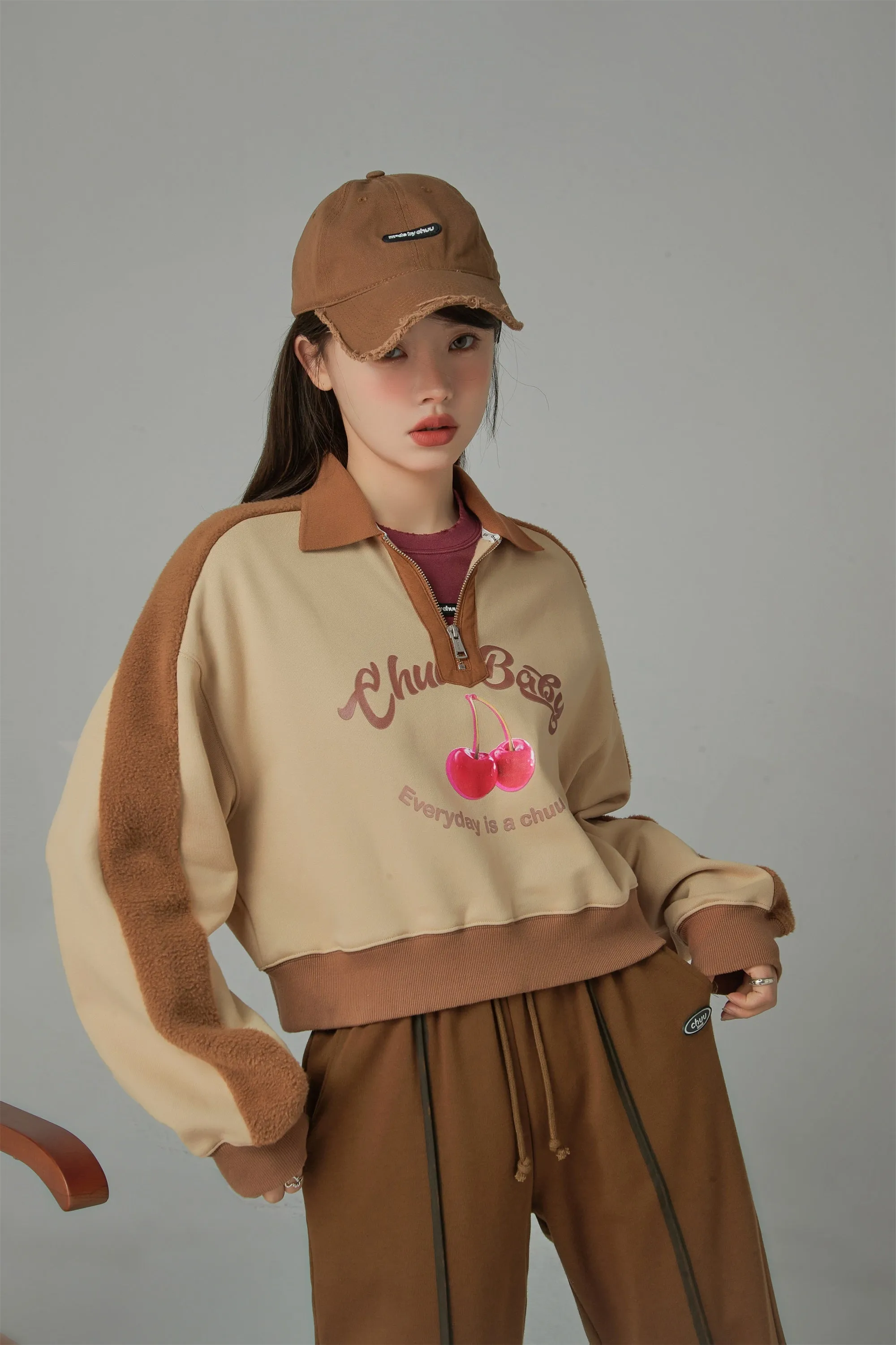 Your Favorite Girl Cherry Fleece Loose Sweatshirt